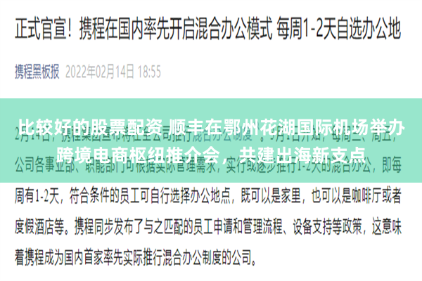 比较好的股票配资 顺丰在鄂州花湖国际机场举办跨境电商枢纽推介会，共建出海新支点