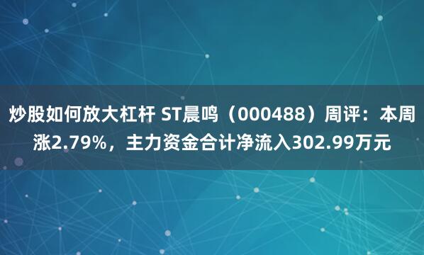 炒股如何放大杠杆 ST晨鸣（000488）周评：本周涨2.79%，主力资金合计净流入302.99万元